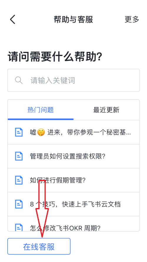 飞书怎么联系在线客服?飞书联系在线客服教程截图