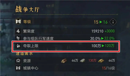 《重返帝国》资源夺取上限提高方法